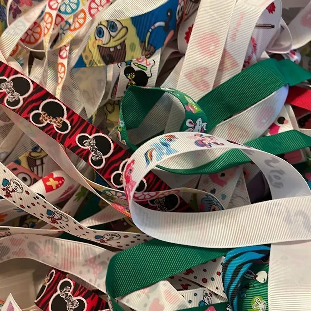 20 yards of 1-yard cut random ribbons NEW printed grosgrain 7/8” 1” bows